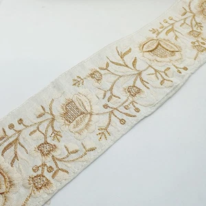 1m 7.5cm CREAM deep gold Indian flower saree border trim ribbon braid - Picture 1 of 2