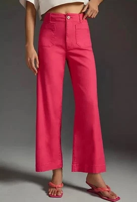 Maeve Anthropologie The Colette Mezcla de Lino Pierna Ancha Corte Talla 27 Alto Geranio Foto 1 de 4