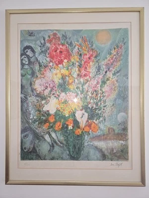 Marc Chagall 1887-1985 Bouquet de Fleurs  um 1970 org. Farblithographie signiert - Bild 1 von 4