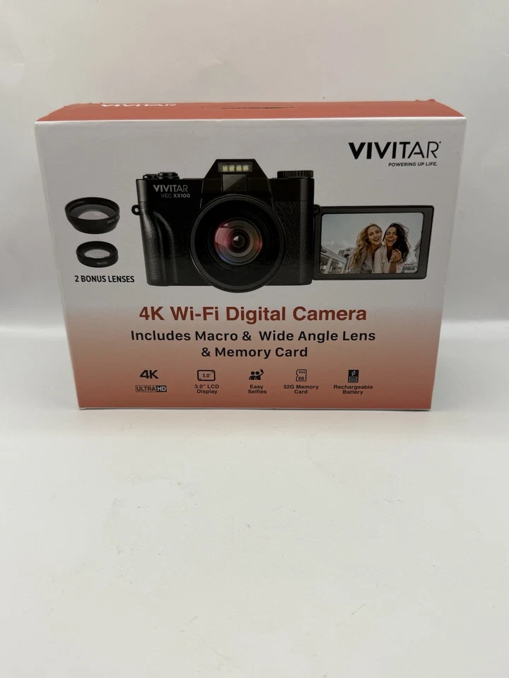 Vivitar 4K Wi-Fi Digital Camera VECXX100-BLK NIB Foto 1 de 4