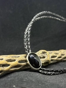 Handgefertigte indianische Navajo schwarzer Onyx Sterlingsilber Herren Bolokrawatte gestempelt & signiert - Bild 1 von 10