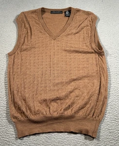 Metropolitan View Maglione Gilet Uomo Grande Marrone Lana Maglia Cavo Costine Scollo V - Foto 1 di 6