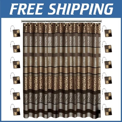 Safari Stripes Shower Curtain Set with Hooks - Image 1 of 4