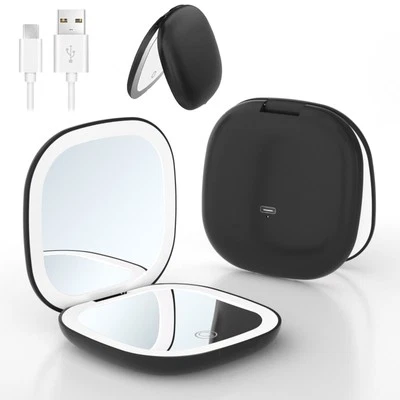 LED Travel Makeup Mirror 1X/10X Magnifying USB-C Rechargeable Compact Light UK - Image 1 of 4