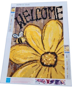 Pintura Diamante Acabada - Letrero de Bienvenida, Margarita y Abeja - Imagen 1 de 2