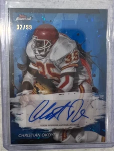 🔥🔥2024 Topps Finest Christian Okoye Auto Blue Refractor /99 Chiefs🔥🔥 - Picture 1 of 2