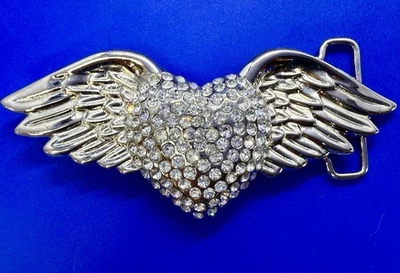 Corazones alados con estrás transparente recorte color plata gótico punk hebilla de cinturón Foto 1 de 4