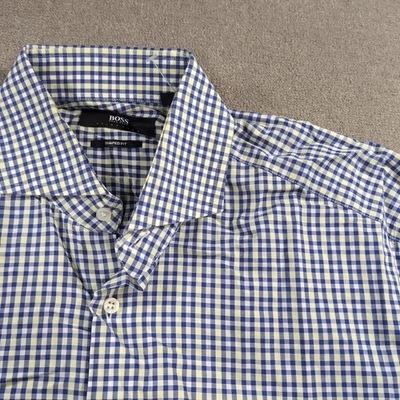 Camisa Hugo Boss Hombre 41/16 Verde Azul Abotonada Ajuste Manga Larga Suave Foto 1 de 4