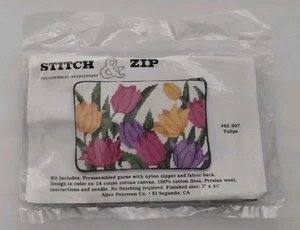 Alice Peterson Stitch & Zip Needlepoint Tulips Purse Cosmetic Kit SZ 507 Craft - Picture 1 of 4