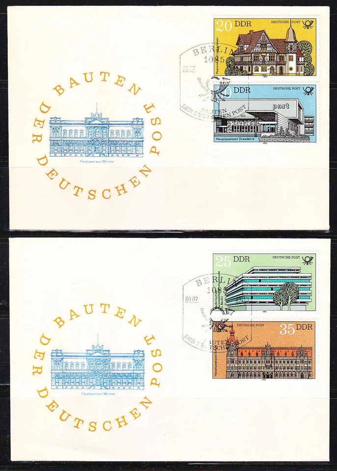 Germany DDR 1982 FDC covers Mi 2673-2676 Sc 2237-2240 Old Post Offices - Image 1 of 1