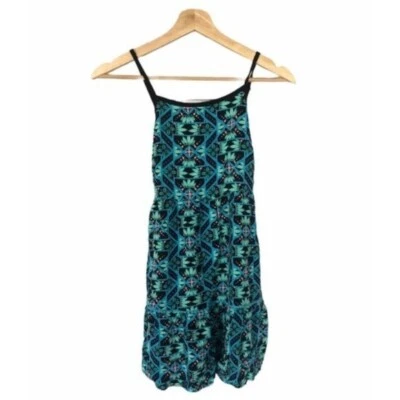 Justice Limited Too Blue & Green Geometric Print Spaghetti Strap Summer Dress 14 - Image 1 of 4