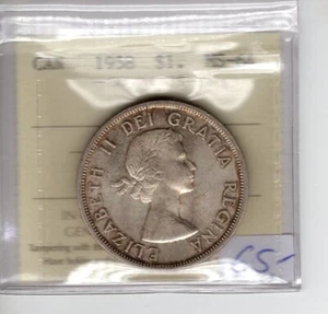 1958 Canada $1 Queen Elizabeth II Silver Coin MS-64 ICCS Graded - Picture 1 of 2