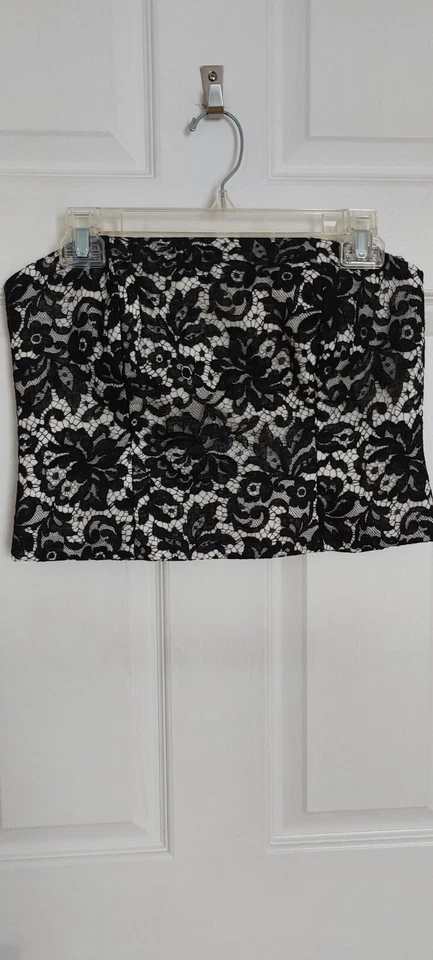 Corsé Bustier Top Colección Kay Unger Negro Encaje Blanco Seda Talla 10 Ocasión Foto 1 de 4