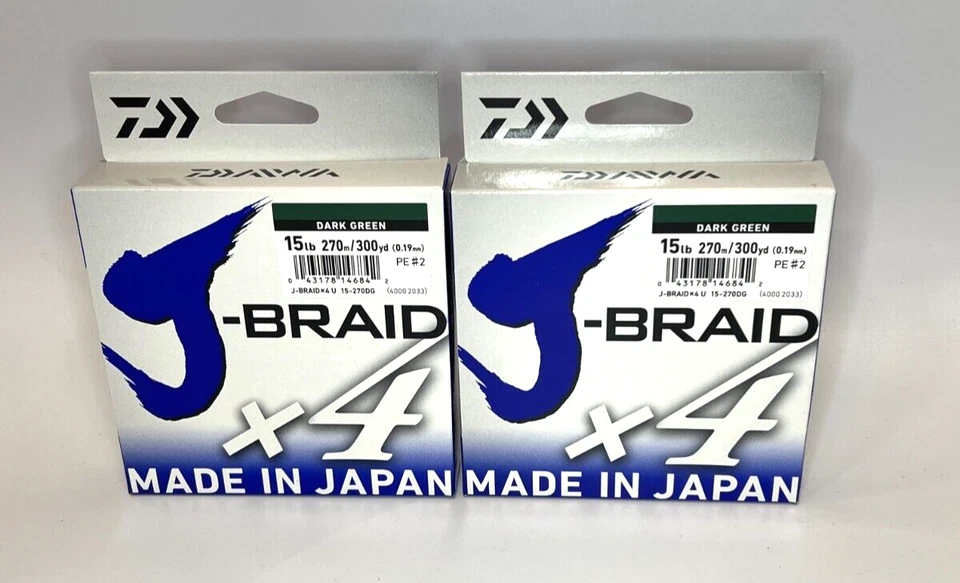 Pack of 2 - Daiwa J-Braide x4 Dark Green - 15 lb 270m/300 yd - NEW - Image 1 of 1