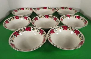 8 Gibson POINSETTIA HOLIDAY Cereal Bowl (s) LOT Christmas Holly Red Berry - Picture 1 of 5