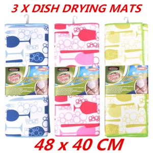 3 x Dish Drying Mat Absorbent Microfibre Reversible Sink Drainer Towel Home 48cm - Picture 1 of 2
