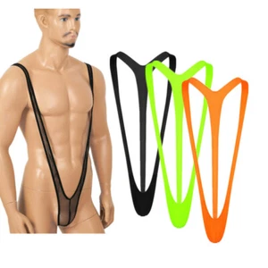 Mens Stretch Fishnet Mankini Thong Swimwear One Piece Bikini Jockstrap Underwear - Picture 1 of 39