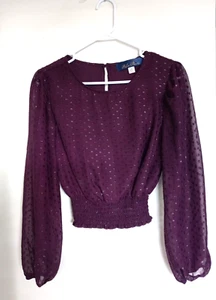 Anthropologie Blue Rain Wine Top Bluse Langarm Gummibund Gr. XS Crop - Bild 1 von 3
