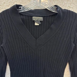Y2K Vintage Banana Republic Merino Wool Sweater Top Small Womens Black Rib Knit - Picture 1 of 8