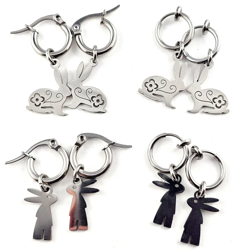 Osterhase Edelstahl Klappcreolen / Creolen Ohrclips ohne Loch SERAJOSY Ohrringe - Bild 1 von 1