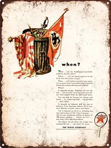 1943 WWII Texaco Oil Captured Enemy Flags in Trash Blechschild Repro 9x12" 60432 - Bild 1 von 1
