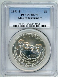 1991P MOUNT RUSHMORE COMMEMORATIVE DOLLAR PCGS MS70 Cert. 28145098 - Picture 1 of 2