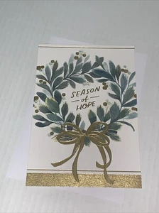 Hallmark Christmas Card: Gold Green Wreath Season Of Hope Peaceful w/ True Gifts - Picture 1 of 7