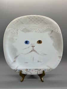 Minou-ettes Collection Coeur White Persian Cat Plate Brown Blue Eyes - Vintage