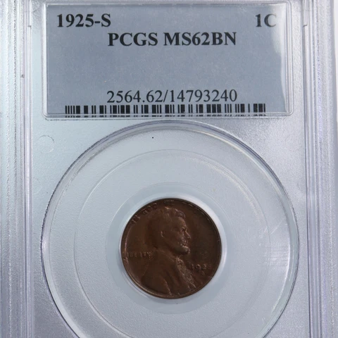 1925-S Lincoln 1C PCGS Certified MS62BN Cover