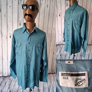 Anyway Vintage Silk Shirt -Medium- Green Floaty 1990s Baggy Fit CS68 - Picture 1 of 13