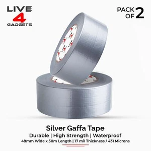 Duct Gaffer Tape Heavy Duty Waterproof Cloth Gaffa Duck Black Silver 50m x 2 - Picture 1 of 8