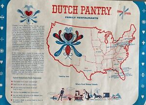 Vintage 1960s Pennsylvania DUTCH PANTRY Restaurant Paper Placemat Location Map