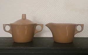 VTG MCM Brown Rose Texas Ware Sugar w/Lid & Creamer Melamine Melmac Granny Core  - Picture 1 of 9