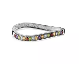 Multi Gemstone Bracelet in Stainless Steel Garnet Topaz Peridot Citrine Amethyst - Picture 1 of 6