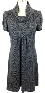 Calvin Klein Women's Knit Dress SZ 8 Gray Black Animal Print Cowl Neck Short Slv - Picture 1 of 12
