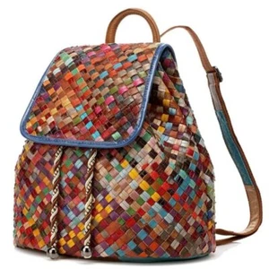 Rucksack Damen elegant aus echtem Leder bunt, Tagesrucksack geflochten, Eysee - Bild 1 von 5
