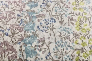 Fabric Lot: Rosee Etamine Paris Monet Flower Pattern Sheer in Blue,Plum on Cream - Picture 1 of 4