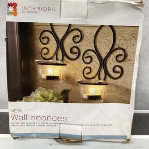 2 Black Metal Wall Sconces Wax Tealight Candles 6.18 x 4.33 x 2.72 NEW in Box - Picture 1 of 2