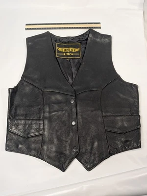 UNIK Ultra Mens Black Leather Sleeveless Snap Front Motorcycle Vest Size Medium - Image 1 of 3