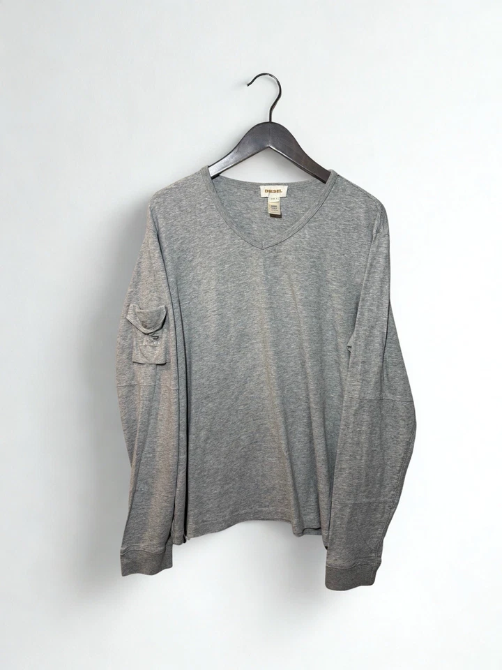 Diesel 1978 серый пуловер рубашка, длинным рукавом, v-образным вырезом, размер большой - Изображение 1 из 4