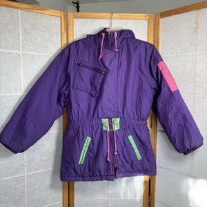 Vintage Arctic Sun Coat Ski Jacket Sz 12 Womens Retro 80s Winter Neon Purple Y2K - Picture 1 of 18