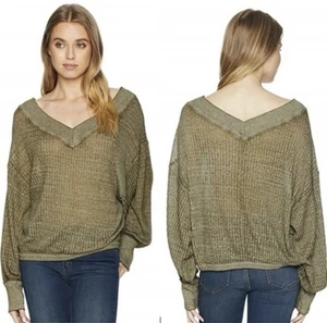 We The Free By Free People South Side Thermal Top Sz S Oversize Moss Green Thin - Picture 1 of 9