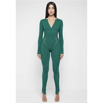 Mono Maniere De Voir Mujer Verde Contorno Tejido Ajustado Mono Cremallera Foto 1 de 4