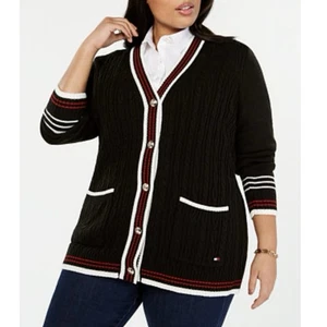 Tommy Hilfiger Varsity-Cardigan Pullover mit Zopfmuster Größe 1X neu ohne Etikett - Bild 1 von 8