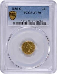 1855-O $1 Gold Type 2 AU50 PCGS - Picture 1 of 4