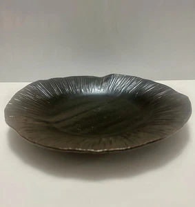 Wikim Stoneware Handmade Shallow Dish Textured Wave Edge Black/Brown Signed - Picture 1 of 8