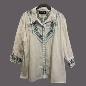 Vintage Bob Mackie Wearable Art Rodeo Western Poplin Artsy Embroidered Blouse 1X - Picture 1 of 12