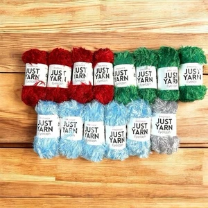 Lot of 14 New JUST YARN Eyelash (107 yds each) Red, Green, Ice Blue, Silver - Picture 1 of 13