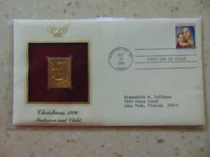 Goldene Repliken von USA Briefmarken 22k Gold - Madonna & Kind - Weihnachten - Bild 1 von 3