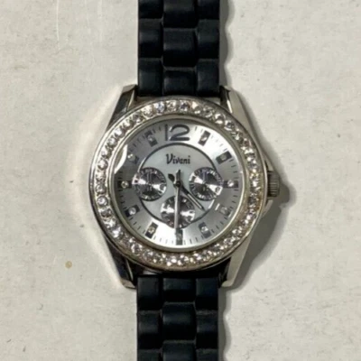 Vivani K9004BLK Accutime Watch Crystals Silver Black Rubber NEW BATT. Singapore - Image 1 of 4
